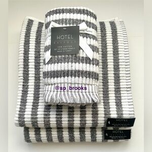 🎁4PC Hotel Balfour Grey and Off White Bath Towel Set - 100% Cotton